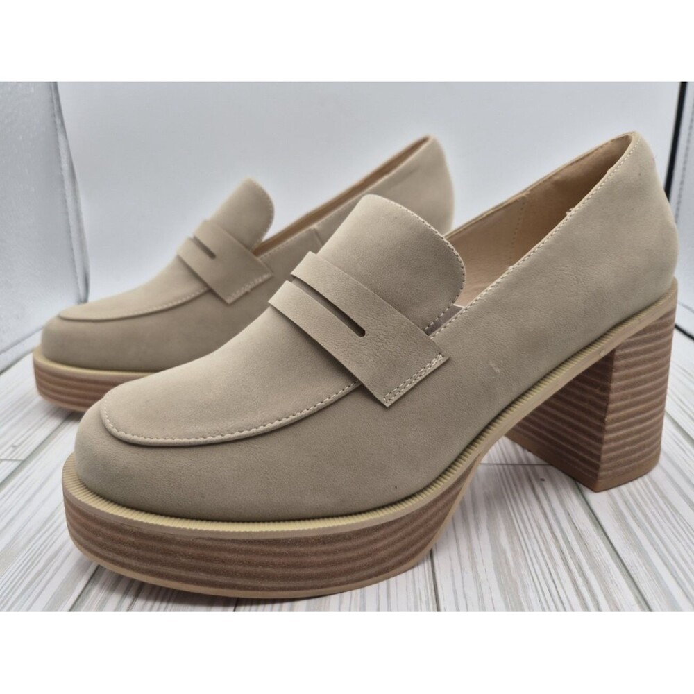 Oasis Society Chunky Heeled Platform Beige Shoes Size 10 new without box - Picture 2 of 7